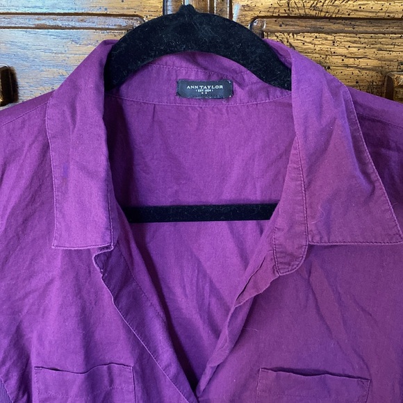 Ann Taylor plum lightweight three quarter sleeve button up shirt - Picture 5 of 6